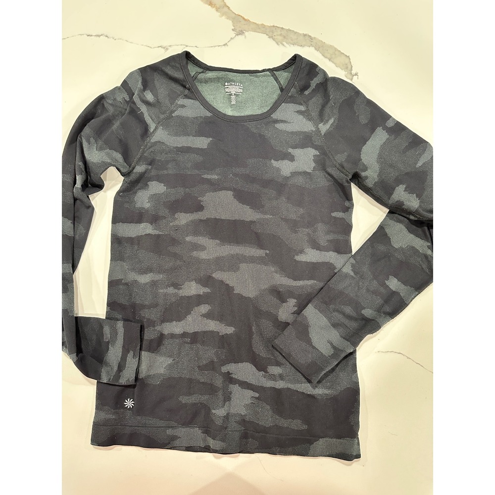Athleta Momentum Camo Long Sleeve Shirt Gray‎ Black Seamless Running Top Small